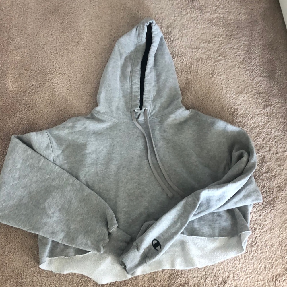 Grey Cropped Champion Hoodie - Authentic